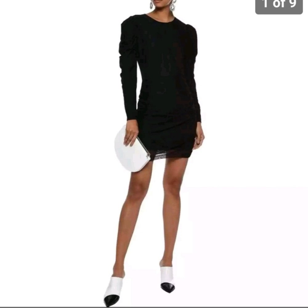 Rebecca Minkoff Black Ruched Long Sleeve Mini Dress